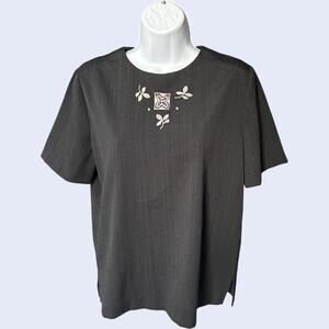 Aziza Division of Granit embroidered crepe blouse black boxy 90s minimalist